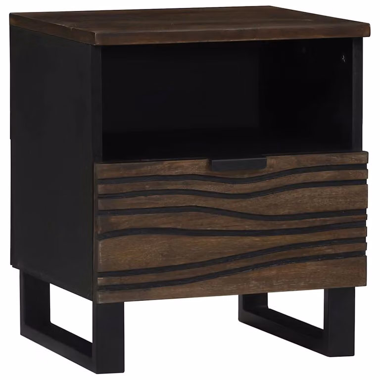 Armadio da notte vidaXL in legno di mango e acacia color noce, stile rustico, L 40 cm x P 33 cm x H 46 cm