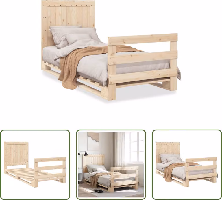 The Living Store Letto in legno massiccio con testiera 90x200 cm in pino