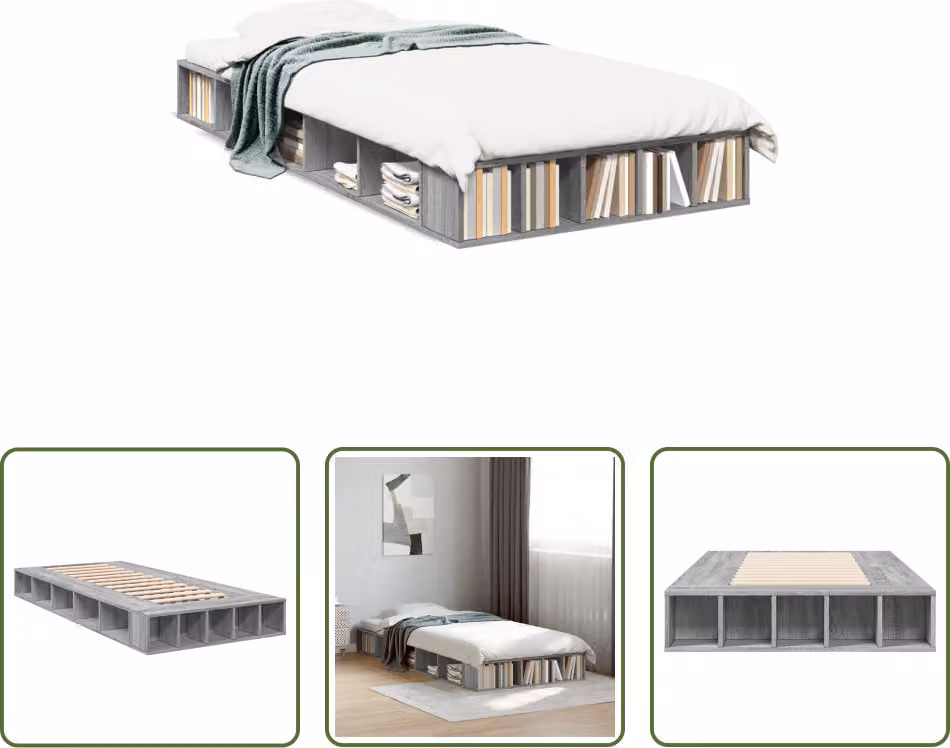 The Living Store Struttura letto Sonoma grigio 90x200 cm materiale legno