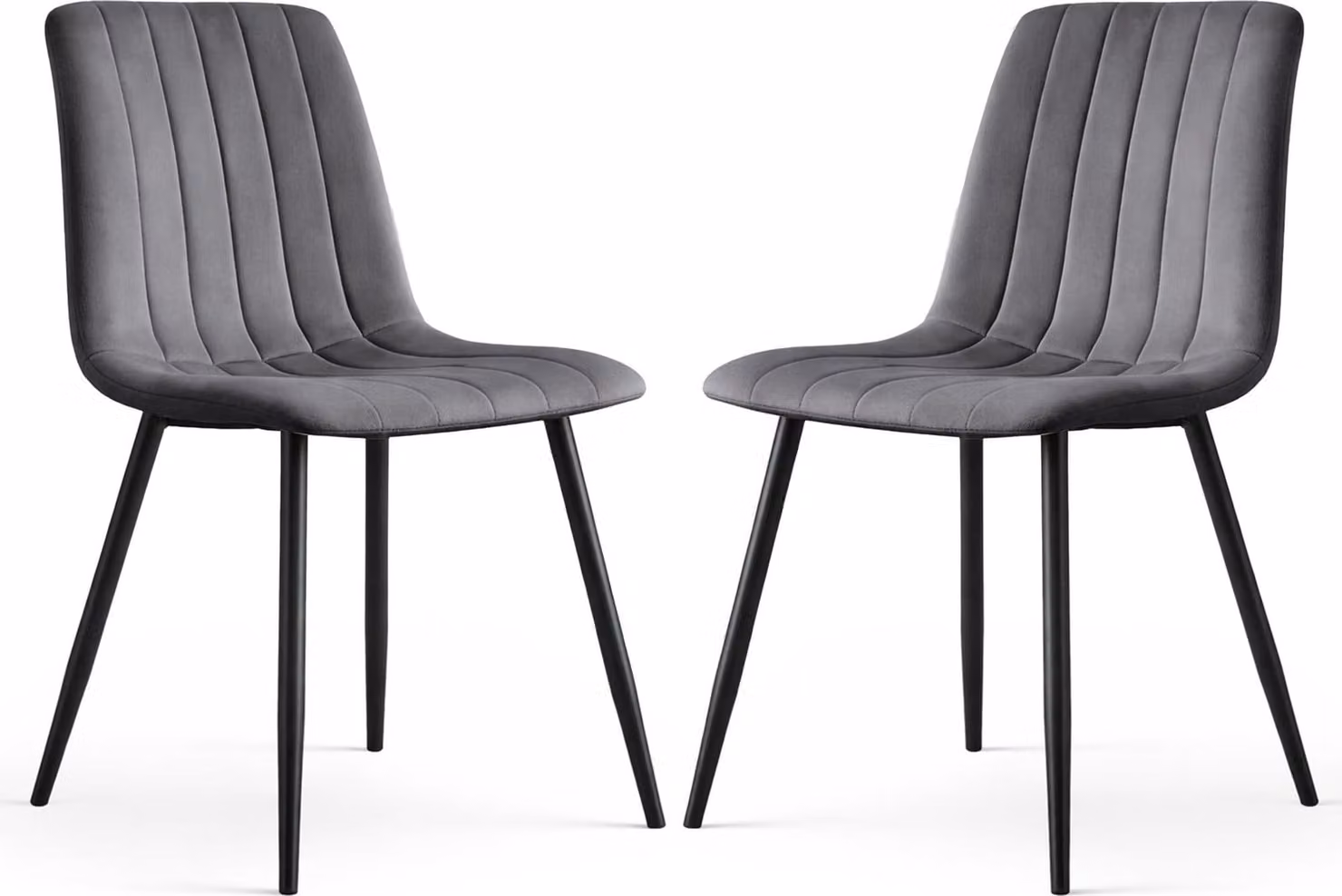 Set di 2 Sedie in velluto trapuntate LIVO Grafite Scuro gambe nere