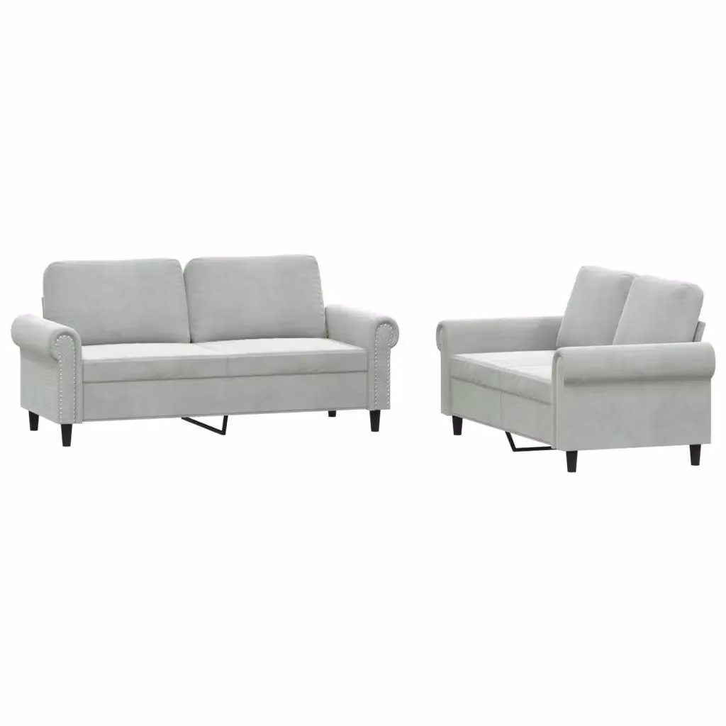 vidaXL Set di 2 Divani Moderni in Velluto Grigio con Cuscini e Struttura Imbottita – 2