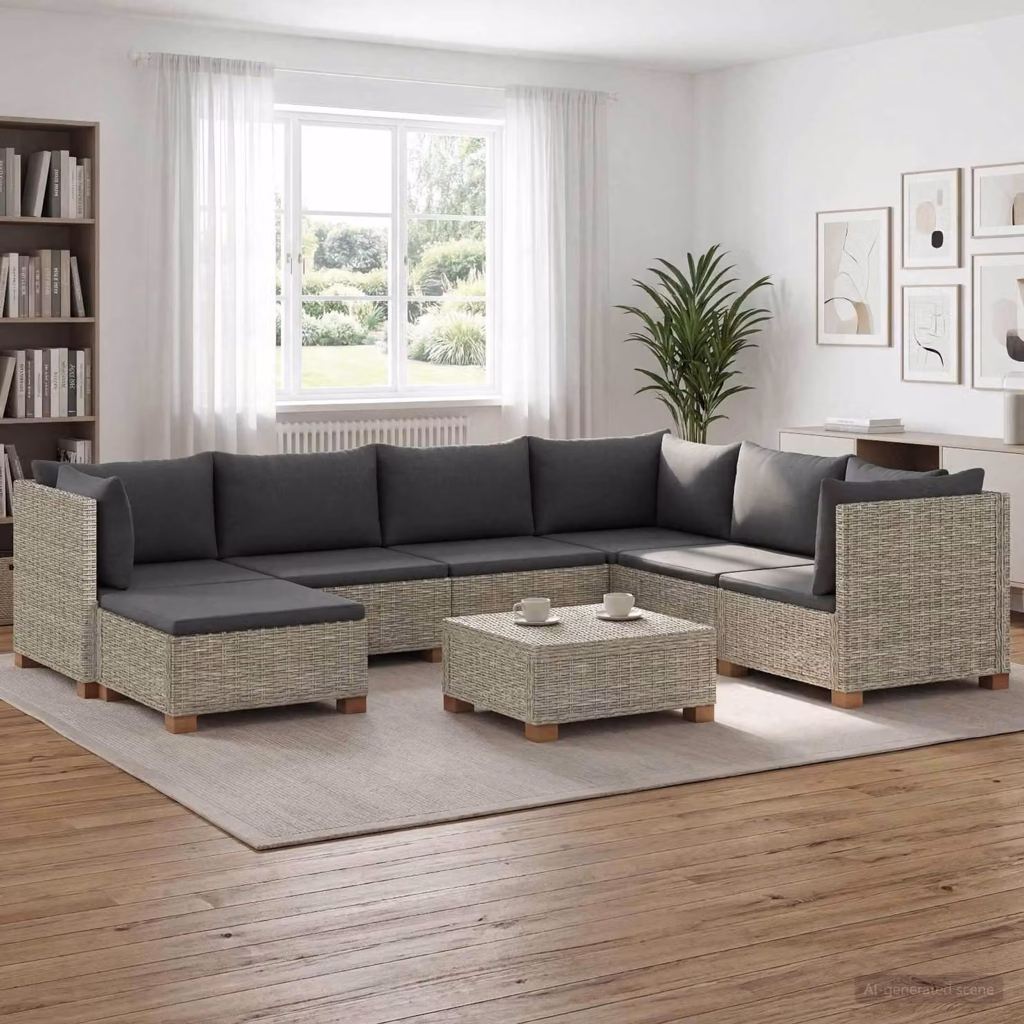 Maison Exclusive - Set da salotto in rattan naturale, composto da 8 pezzi, con cuscini, colore grigio Kubu