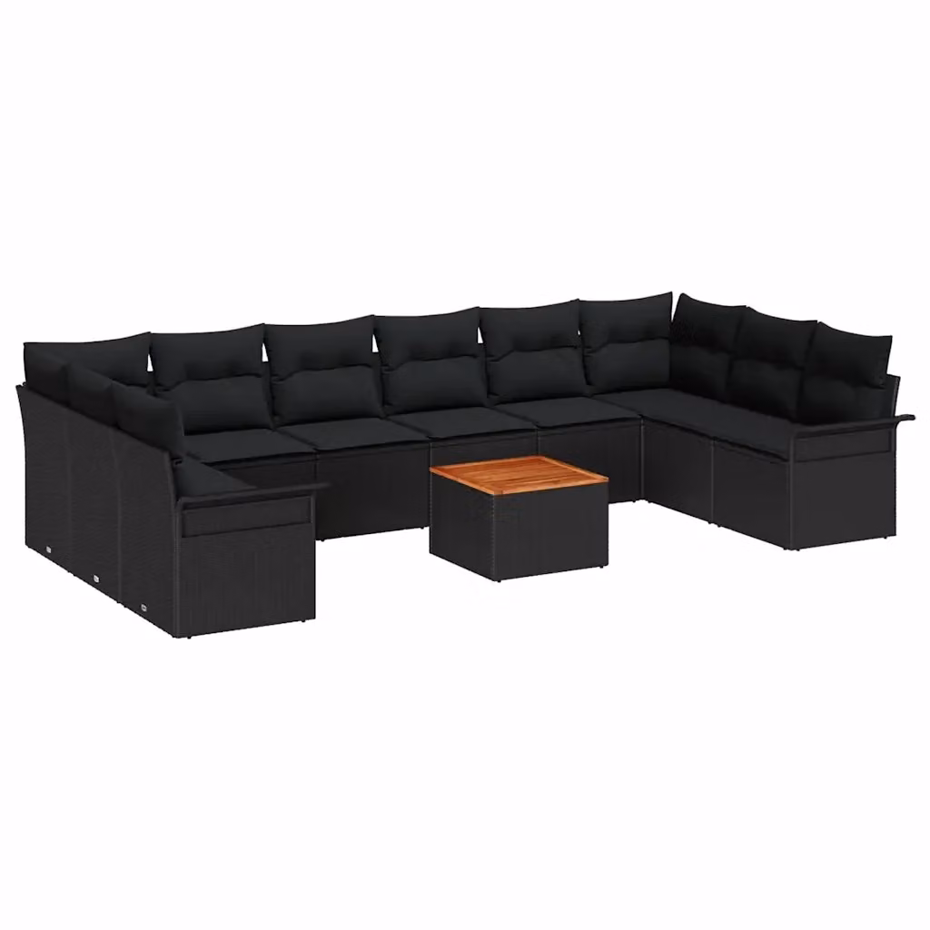 Set Divano da Giardino vidaXL 11 Pezzi in Polyrattan Nero con Cuscini e Tavolino da Esterno a Forma di L – 2