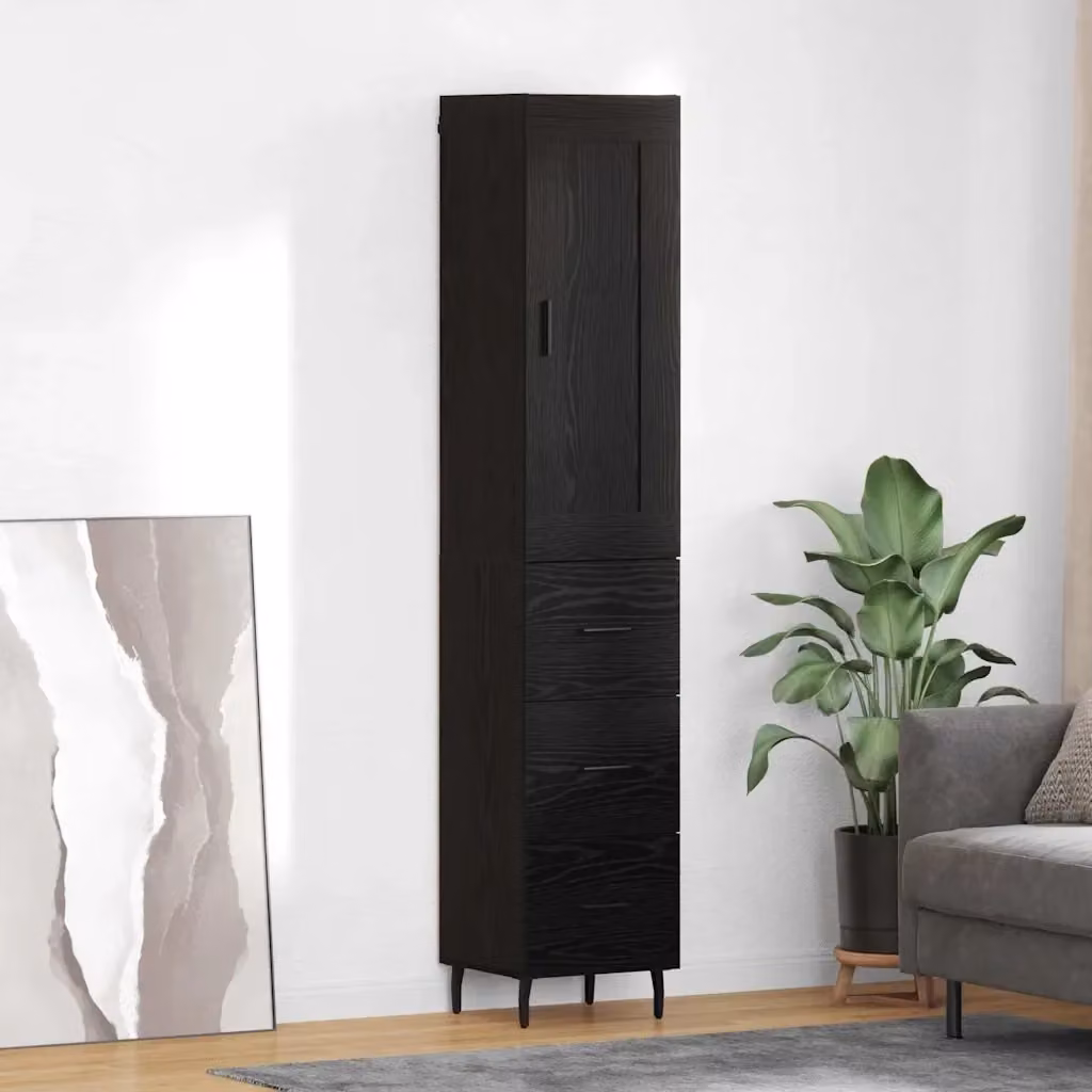 Credenza Buffet da pranzo moderna in legno multistrato Rovere e Nero L/P/H: 34,5 x 34 x 180 cm – 2