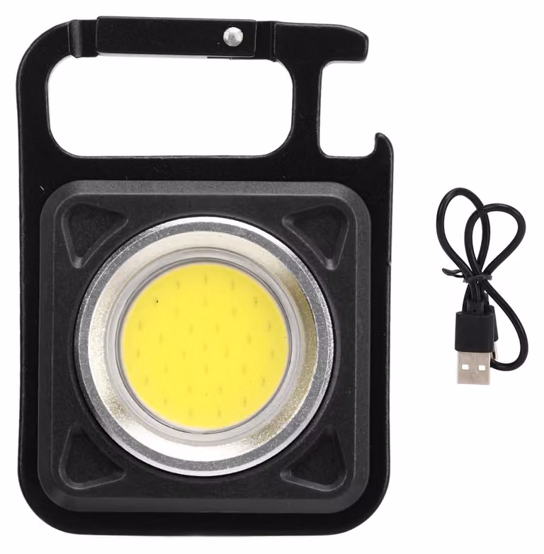 Mini torcia LED portachiavi, 30 LED COB, torcia ricaricabile, lampada da lavoro portatile di emergenza, 500 lm, nera
