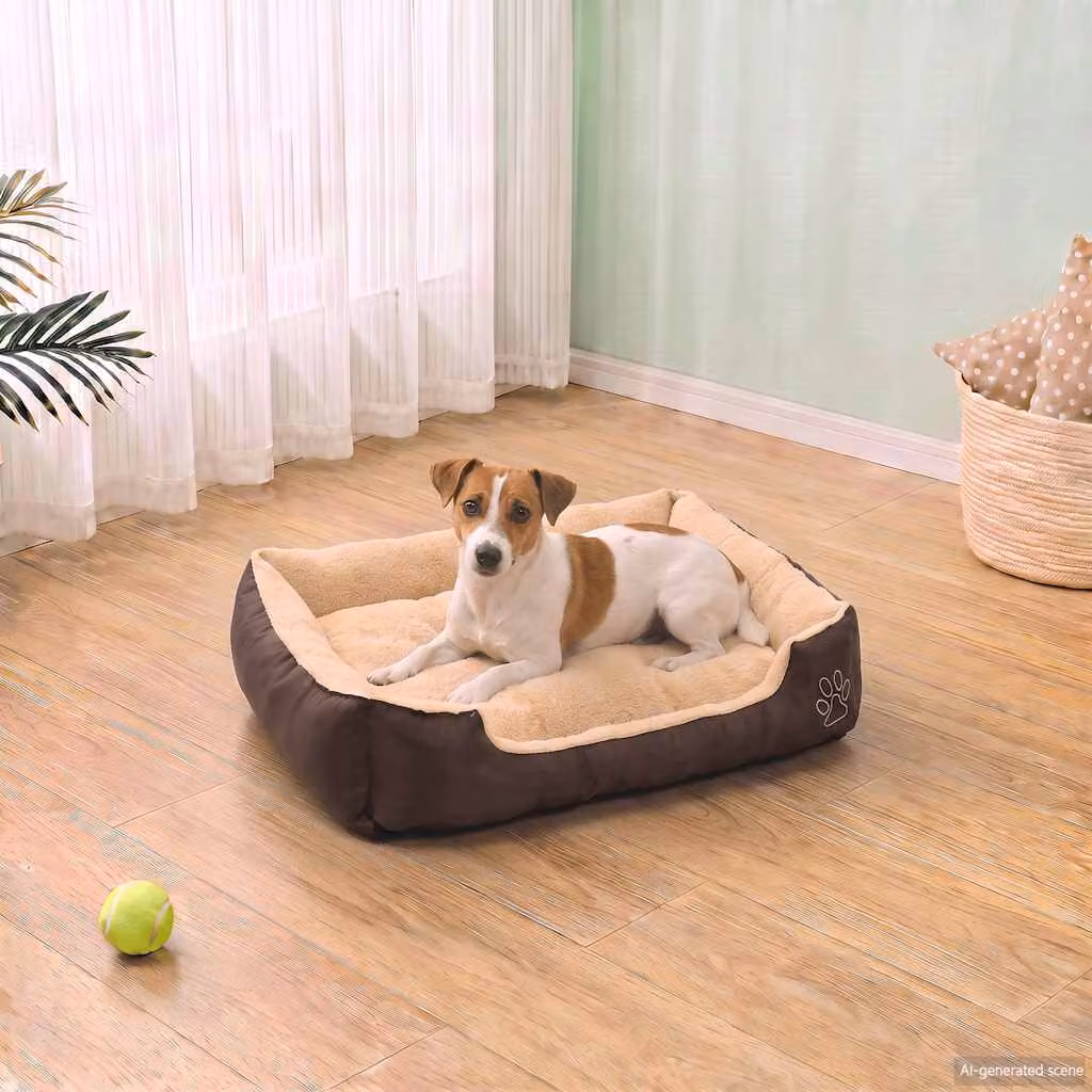 Letto caldo per cani vidaXL con cuscino imbottito e bordo rialzato, beige e marrone, L: 50 cm, P: 38 cm, H: 17 cm