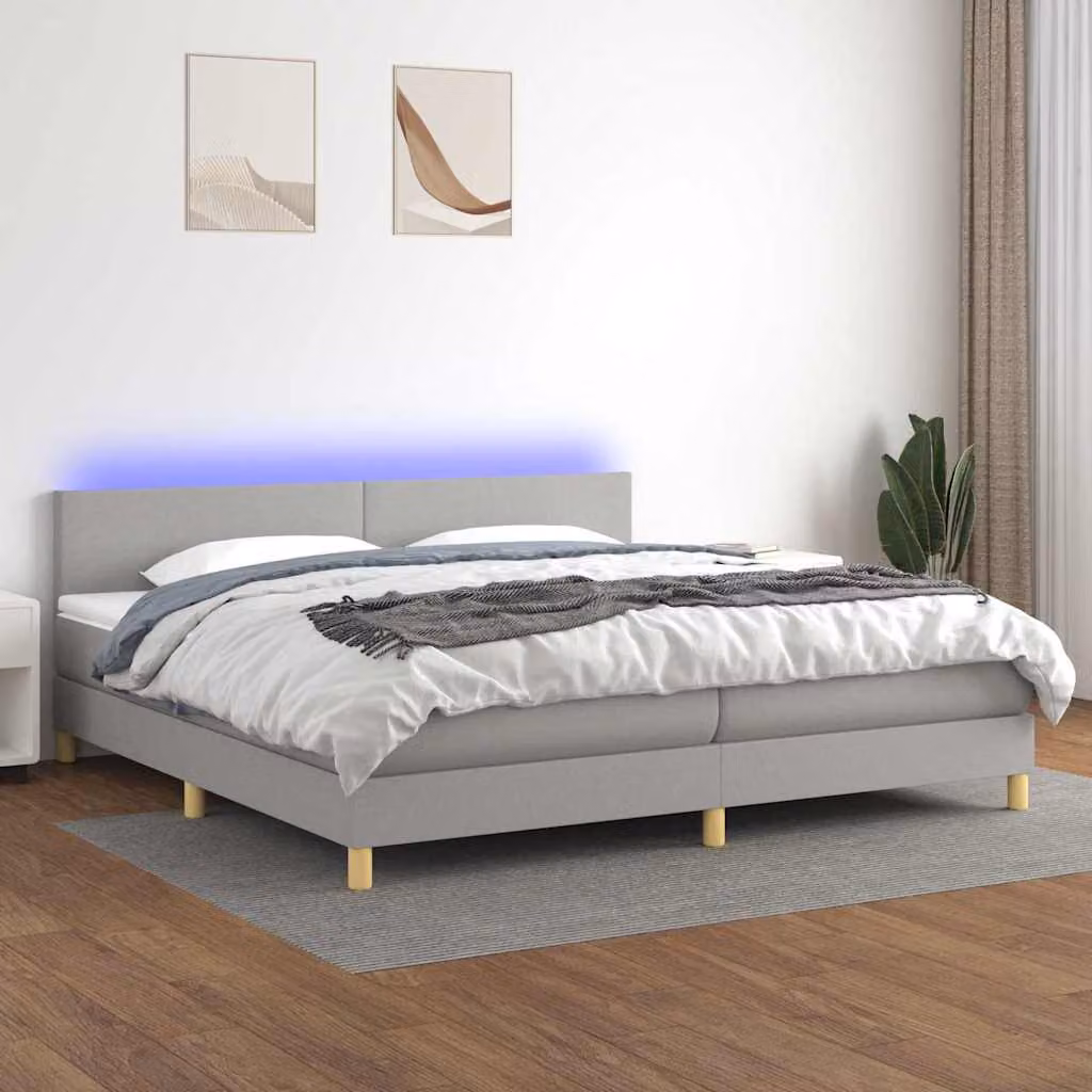 Letto Ibrido con Materasso e Illuminazione LED vidaXL in Tessuto Grigio e Bianco L/P: 200 x 200 cm, H: 203 cm – 1