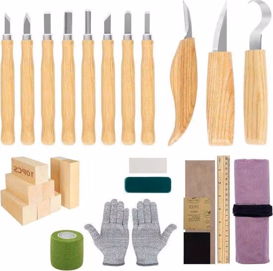 Set di utensili per intaglio del legno, 30 pezzi, con custodia