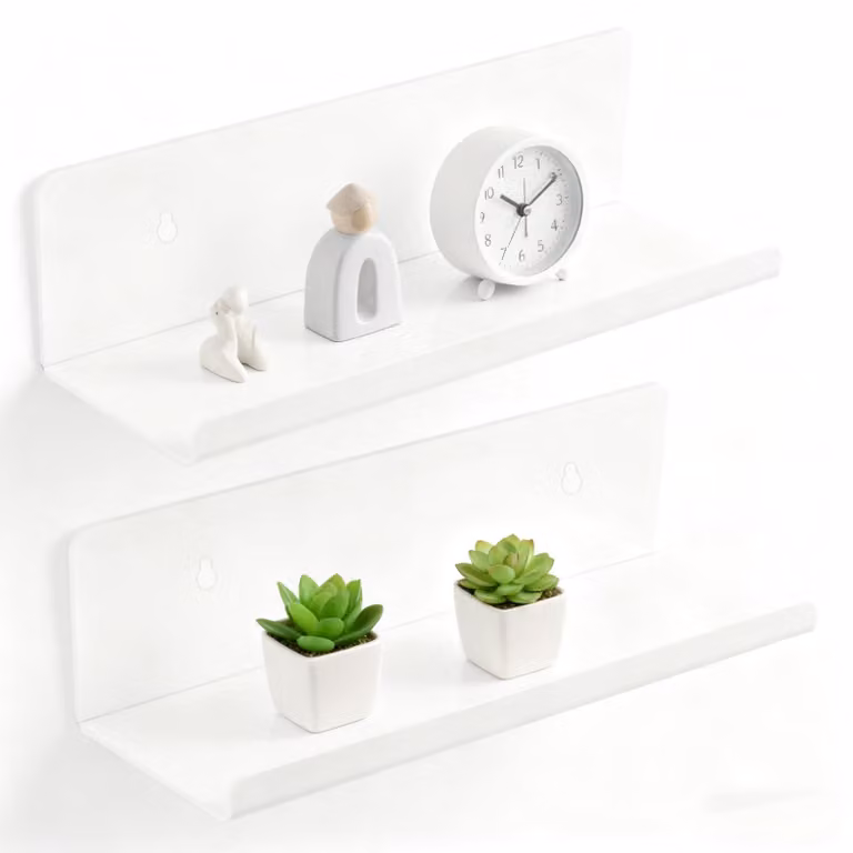Set di 2 mensole da parete, piccole, da 20 cm, bianche, sospese e senza necessità di foratura