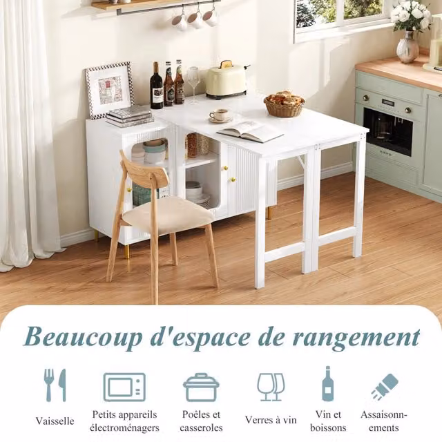 Tavolo Buffet Allungabile con Piano Rotante ¨C MINIMAL ¨C Bianco, Gambe in Metallo Dorato, Vetro