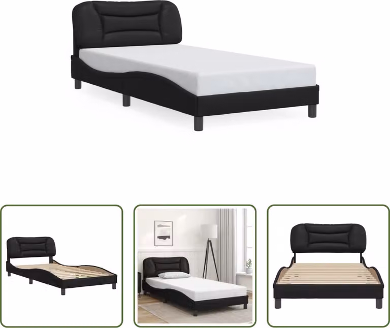 The Living Store Struttura letto con testiera nera 100x200 cm in ecopelle