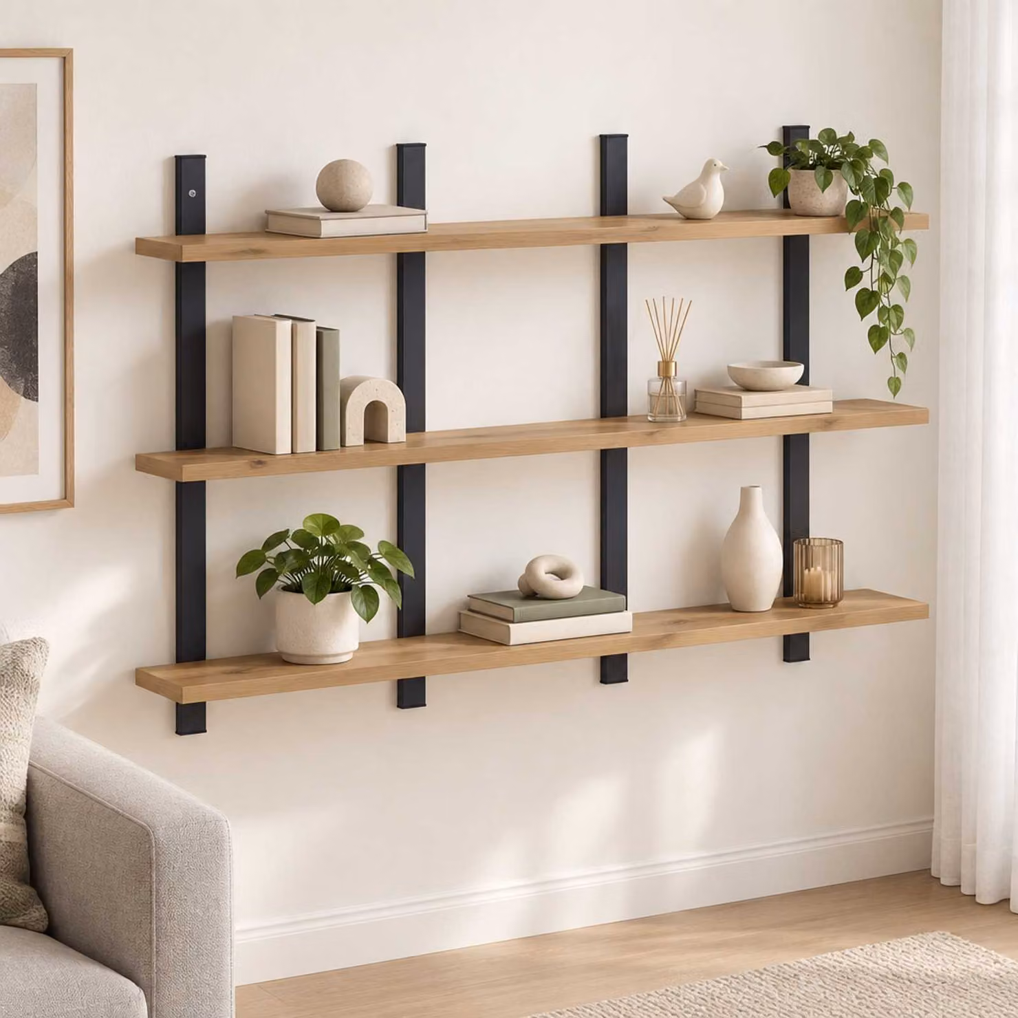 Scaffale da parete moderno vidaXL in legno color marrone L: 102 cm, P: 13,5 cm, H: 58 cm
