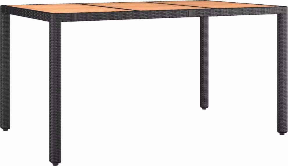 Tavolo da Giardino Piano Legno Nero Polyrattan Massello Acacia