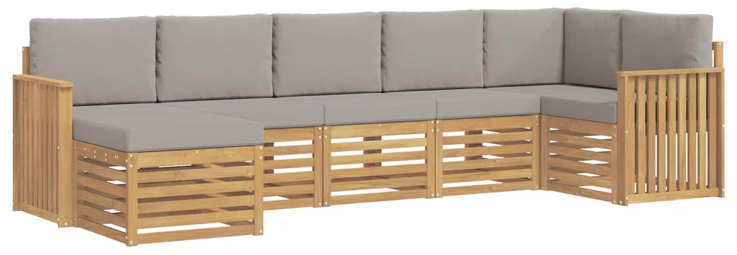 Set di divani da esterno, 7 pezzi, bianco e grigio chiaro