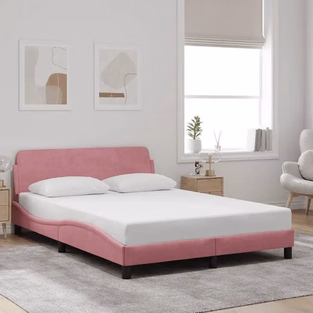 Letto con Testiera Dover rosa in velluto vidaXL L/P: 140 x 200 cm