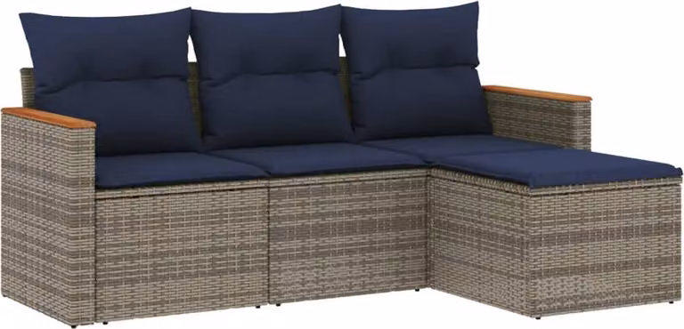 Set Divani da Giardino 4 pz con Cuscini Grigio in Polyrattan