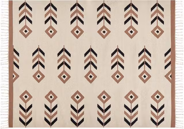 Tappeto Kilim Beliani Beige e Nero in Cotone, Design Geometrico Moderno, Reversibile, L 160 x P 230 cm