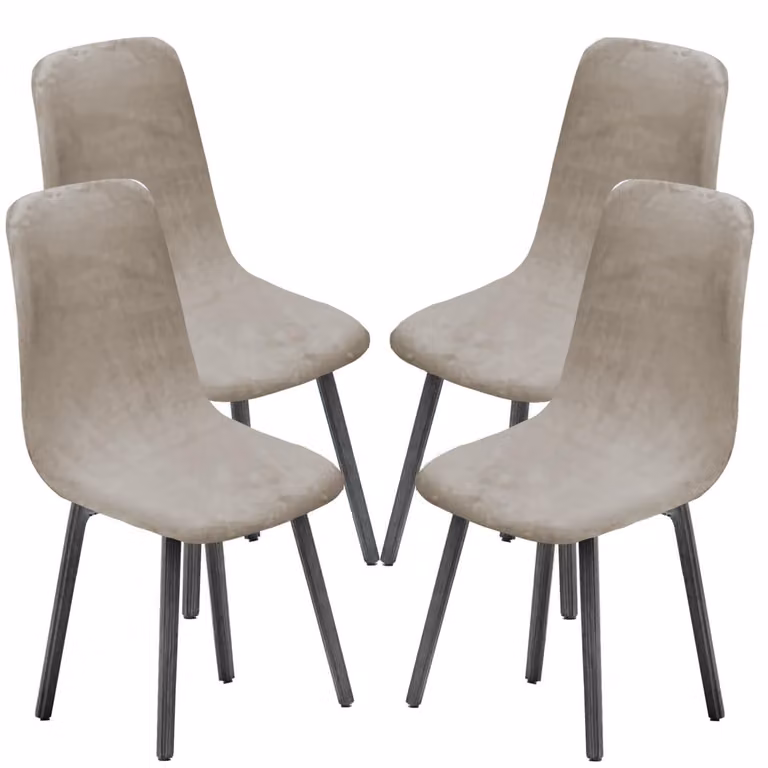 Sedie da pranzo, coprisedie, set da 4, colore sabbia, tessuto jacquard, stile mid-century modern