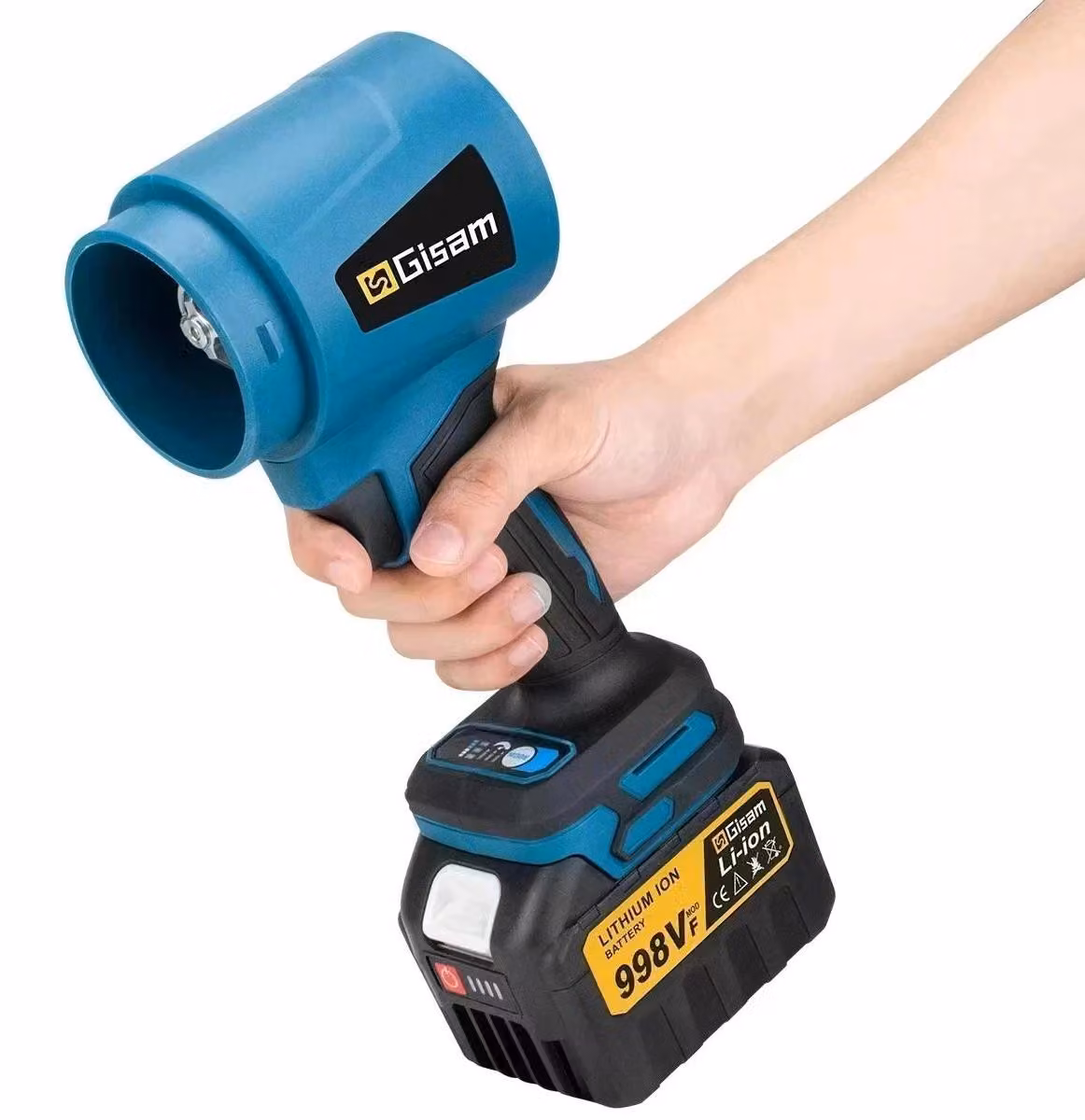 Soffiatore elettrico per foglie e ventilatore ad aria - Soffiatore turbo - Senza fili, alimentato a batteria - Motore brushless - Alta pressione - 1 batteria inclusa - Colore: oro