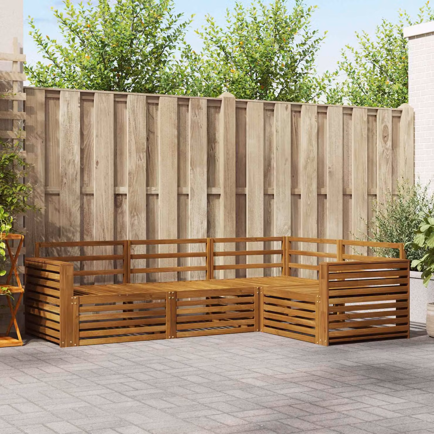 Set di divani da esterno vidaXL 4 pz in legno di acacia massello marrone con cuscini inclusi design moderno a L
