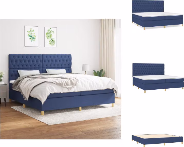 vidaXL Letto a molle con materasso blu 200x200 cm in tessuto - Letti & strutture letto