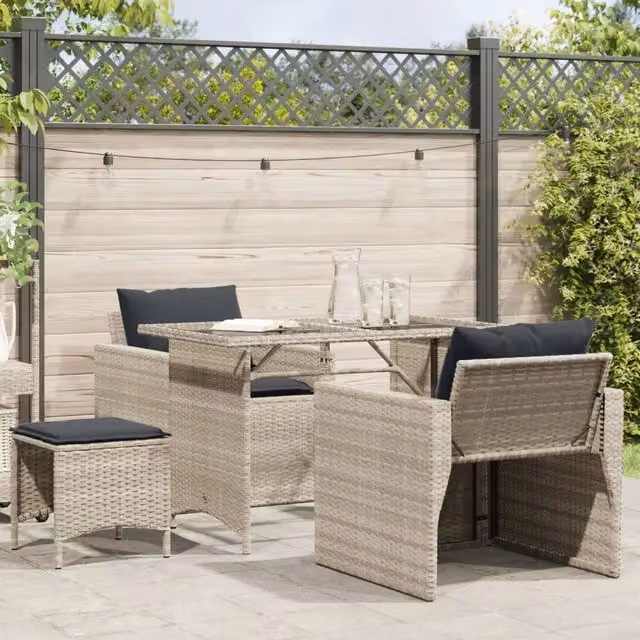 Set Divano da Giardino 4 pz con Cuscini-Sofa da Giardino-Divanetto da esterno Grigio Chiaro Polyrattan 540930