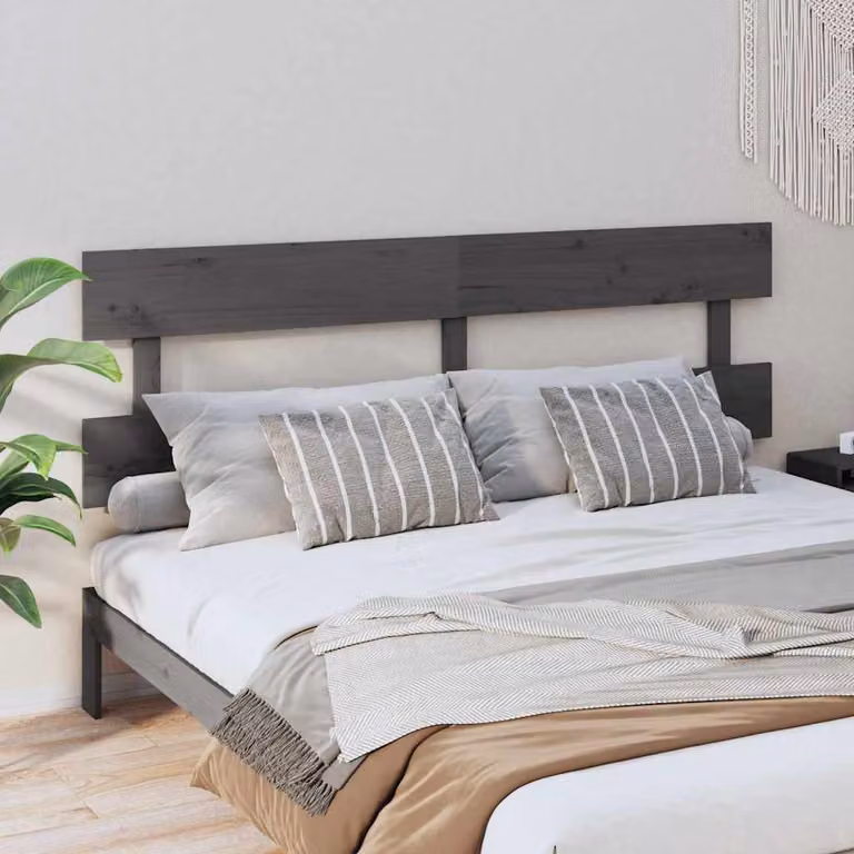 Testiera per letto vidaXL in legno massello di pino, colore grigio, L 204 cm x H 81 cm x P 3 cm