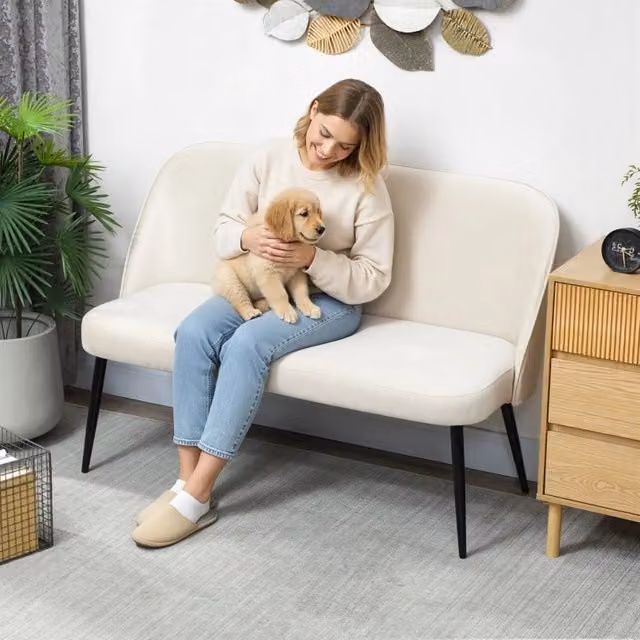 Divano a 2 posti moderno con schienale ergonomico e imbottitura spessa in metallo beige
