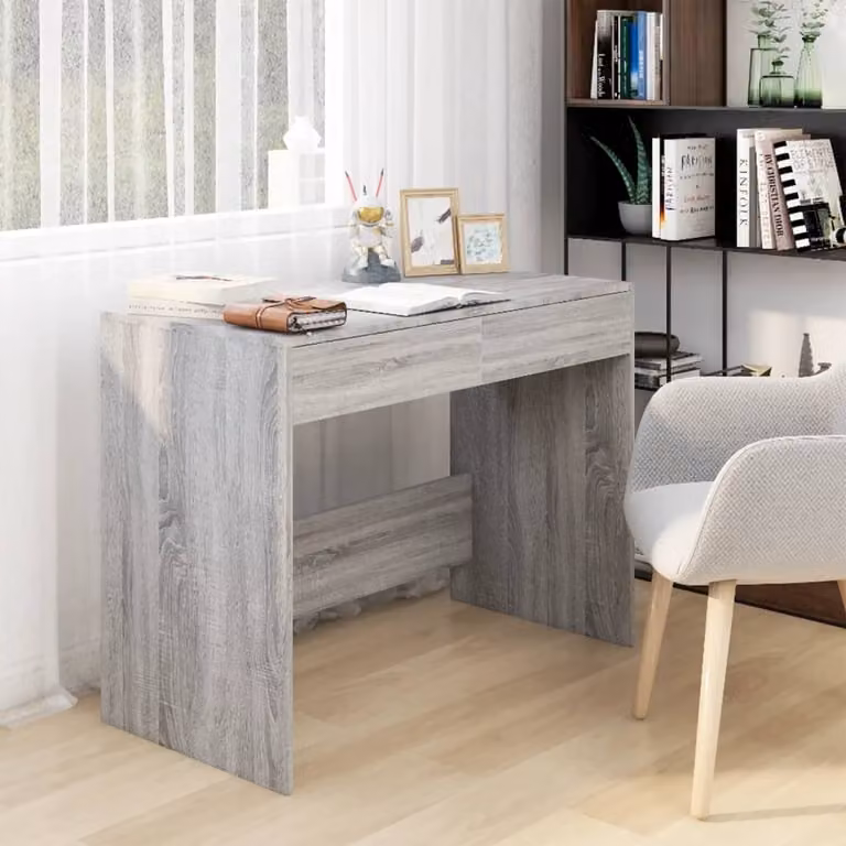 The Living Store Scrivania Grigio Sonoma 101x50x76,5 cm Materiale a base di legno