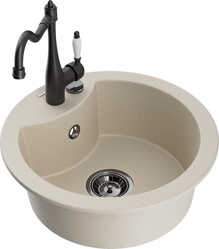 Mexen Diego lavello in granito a 1 vasca con rubinetto da cucina Carla, beige - 6512-69-670700-70