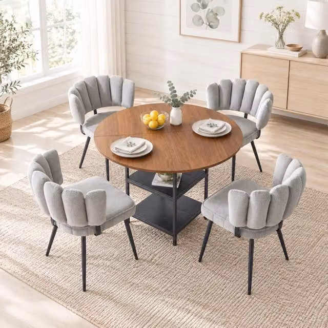 Set tavolo da pranzo rotondo e 4 sedie grigie