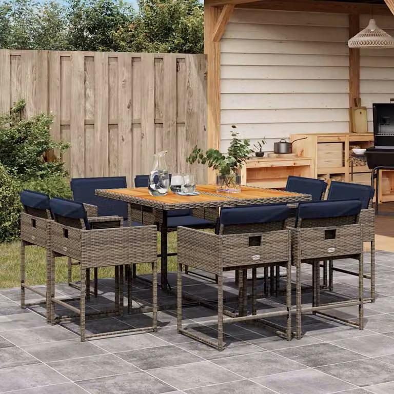 vidaXL Set da Pranzo da Giardino 9 pz in Polyrattan e Legno di Acacia Grigio
