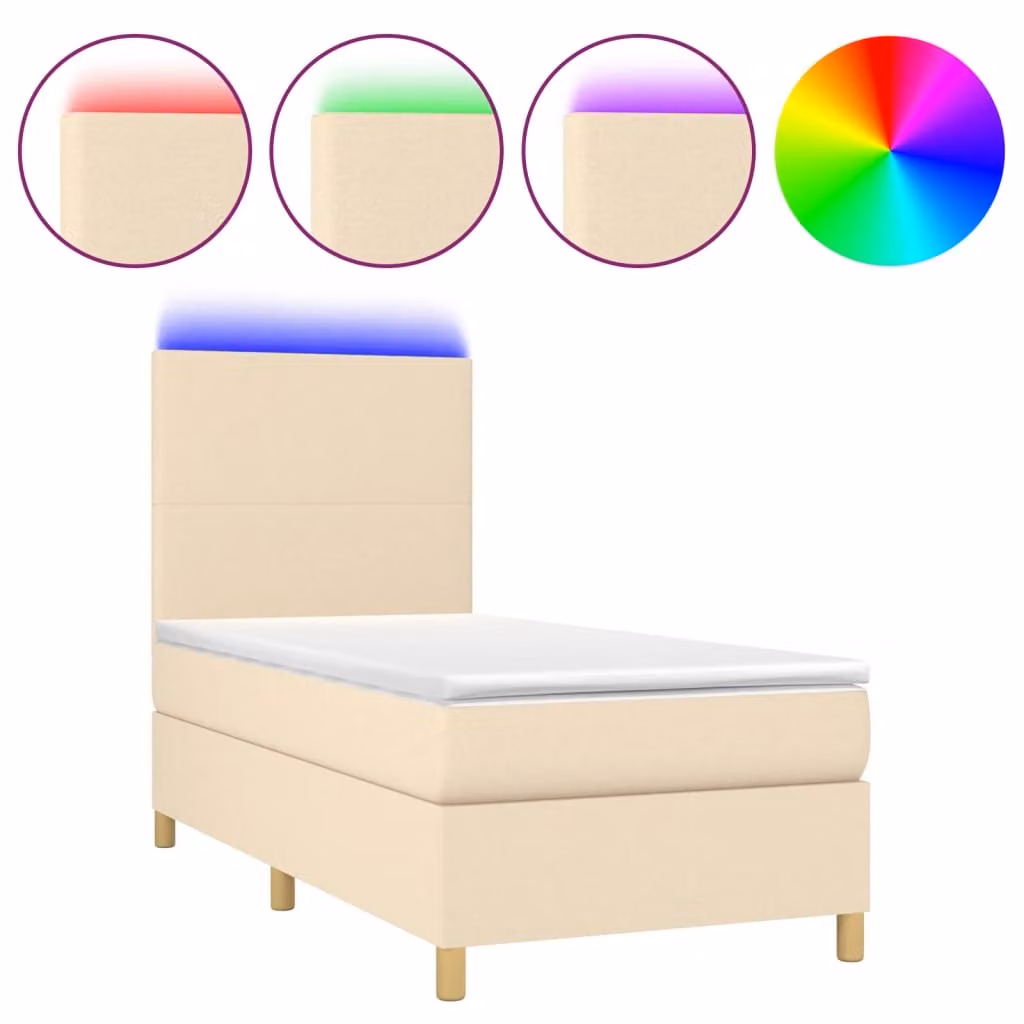 Letto a Molle con Materasso e LED Crema 100x200cm in Tessuto