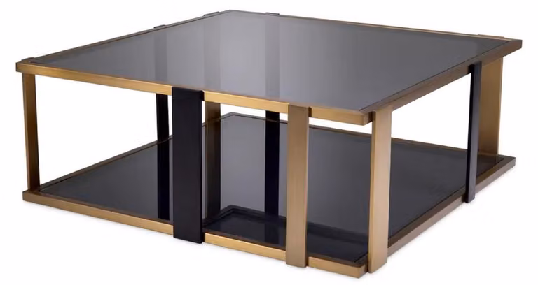 Tavolino Casa Padrino ottone / nero / grigio 102,5 x 102,5 x h. 38 cm - Tavolo da salotto quadrato con piano in vetro - Mobili da salotto - Mobili per hotel - Mobili - Qualità lusso