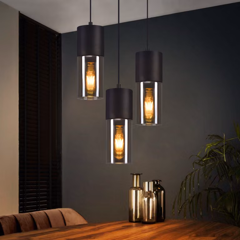 ZMH Luce del tavolo da pranzo del pendente nero 3 fiamma E27 Luce del pendente del metallo vetro lampade rotonde del tavolo da pranzo per la cucina sala da pranzo scale camera da letto