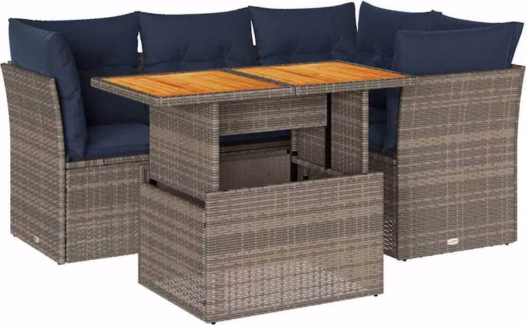 Set Divano da Giardino 5 pz con Cuscini Grigio in Polyrattan
