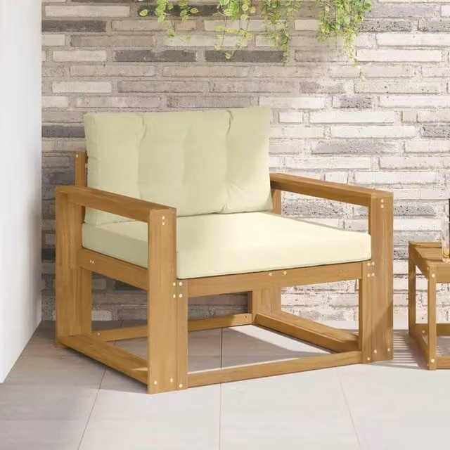 Divano centrale componibile da esterno DESIGN IN in legno di acacia e poliestere bianco e beige con cuscini inclusi