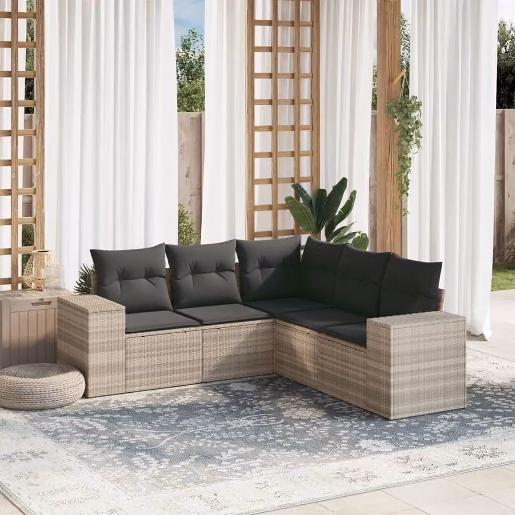 Maison Exclusive - Set Divano da Giardino 5pz con Cuscini Grigio Chiaro Polyrattan