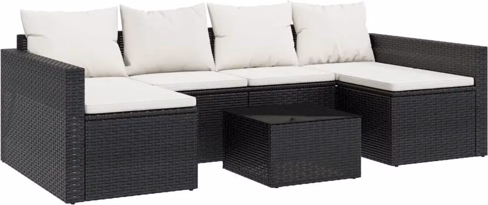 Set da Giardino 2 pz con Cuscini Nero in Polyrattan