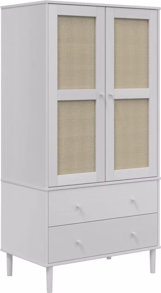 Armadio SENJA Aspetto Rattan Bianco 90x55x175 cm Massello Pino