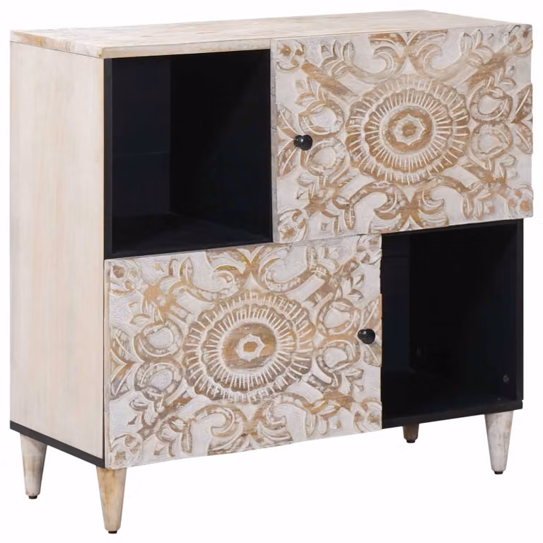 Credenza moderna vidaXL in legno di mango massello e metallo, colore bianco, L 80 cm x P 33,5 cm x H 75 cm