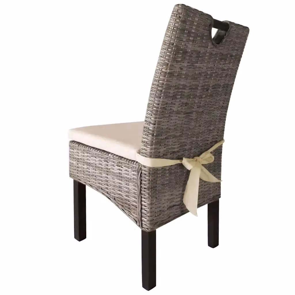 Set di 2 sedie da sala da pranzo vidaXL in rattan Kubu e legno di mango, colore beige e bianco – 2