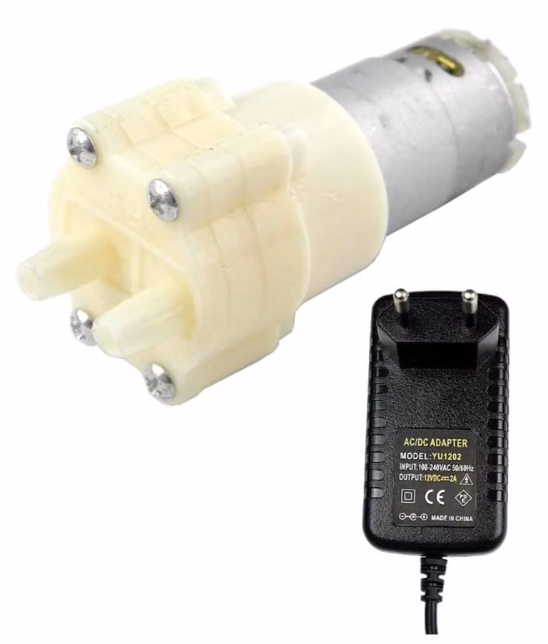 Pompe a membrana DC da 6-12 V, complete di alimentatore, con portata da 1,5 a 2 litri al minuto e altezza di mandata di 3 metri