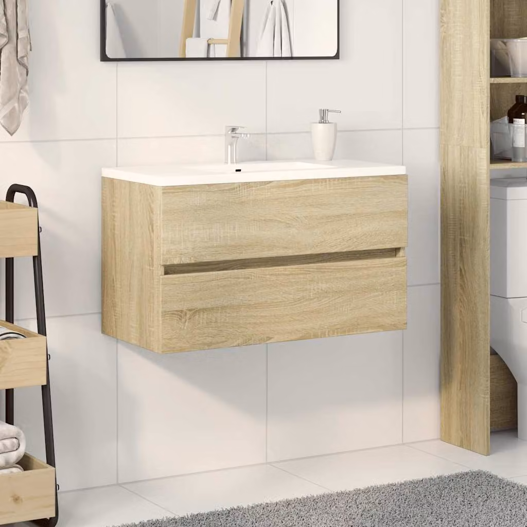 Mobile Lavabo vidaXL Moderno in Rovere Sonoma e Legno Multistrato, L: 80 cm, P: 38,5 cm, H: 45 cm