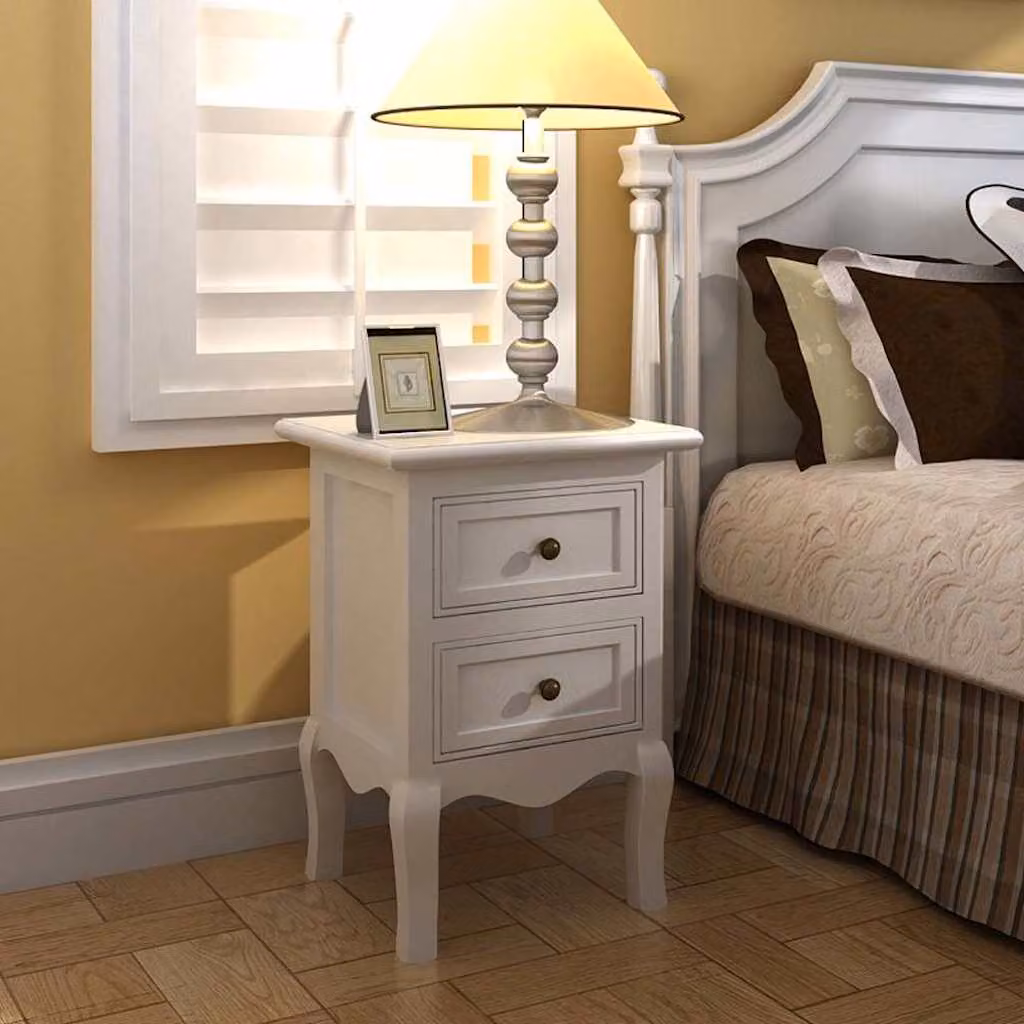 Set di 4 comodini vidaXL con 2 cassetti in MDF bianco stile vintage – 1