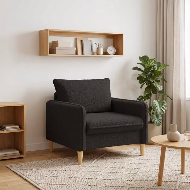 Poltrona lounge moderna vidaXL in tessuto bouclé nero con braccioli