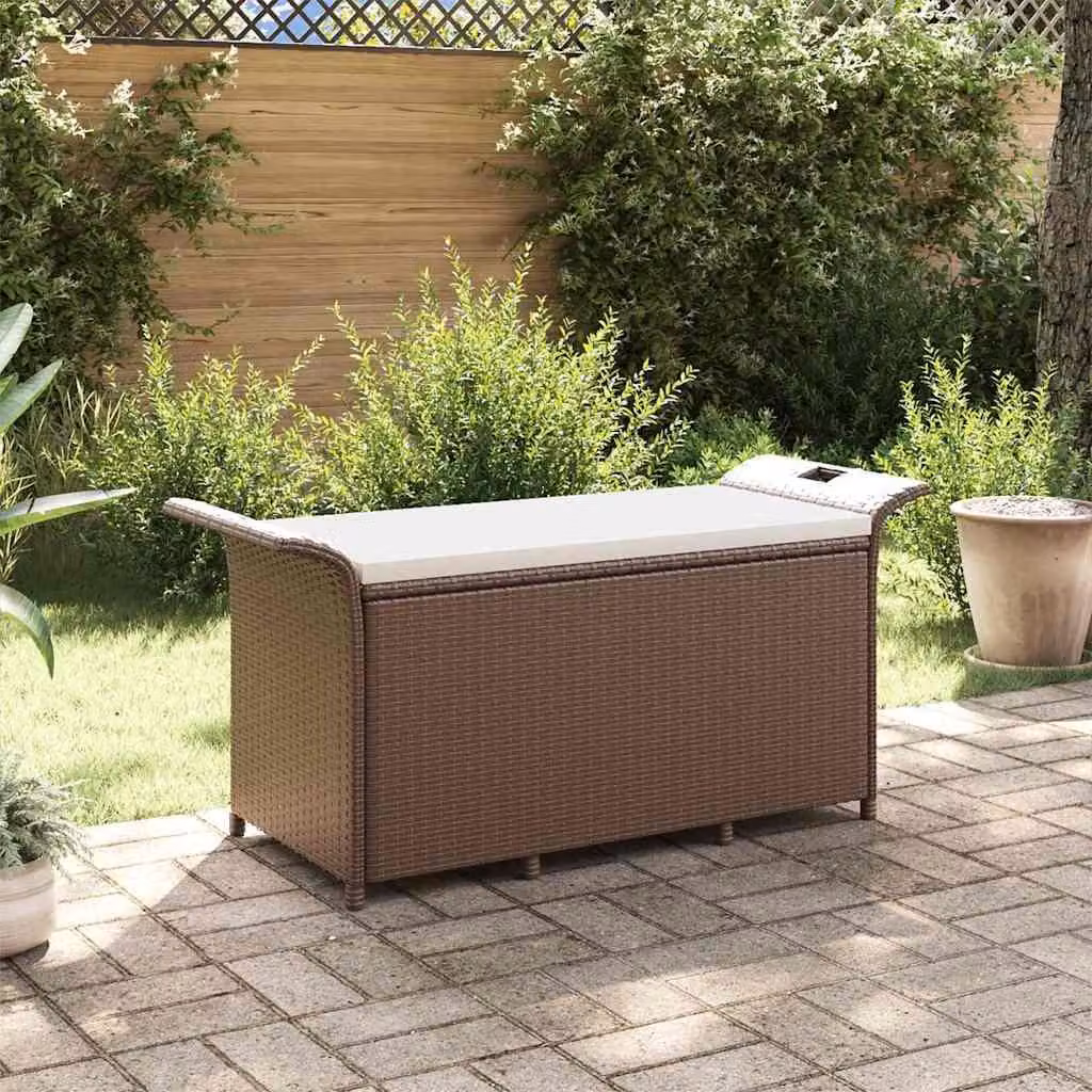 Panca da giardino vidaXL in polyrattan marrone con cuscini beige L: 116 cm, P: 46 cm, H: 57 cm