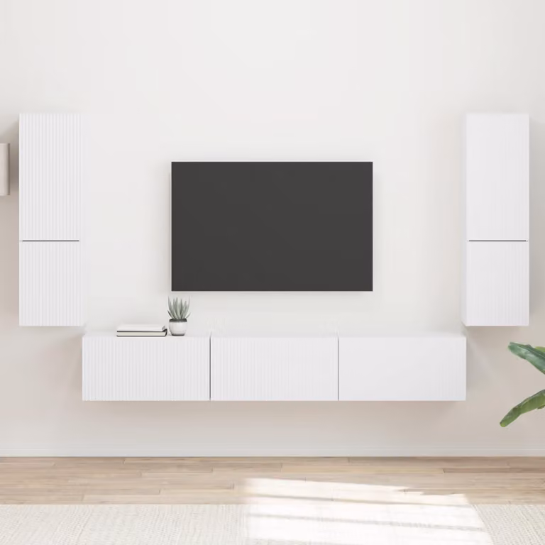 Set mobile TV da parete vidaXL in 4 pezzi Bianco e Legno moderno