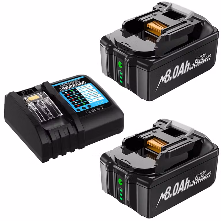 Batteria per utensili elettrici, capacità 8000 mAh, caratteristiche di sicurezza, 2 batterie da 8,0 Ah con caricabatterie, 18 V-c