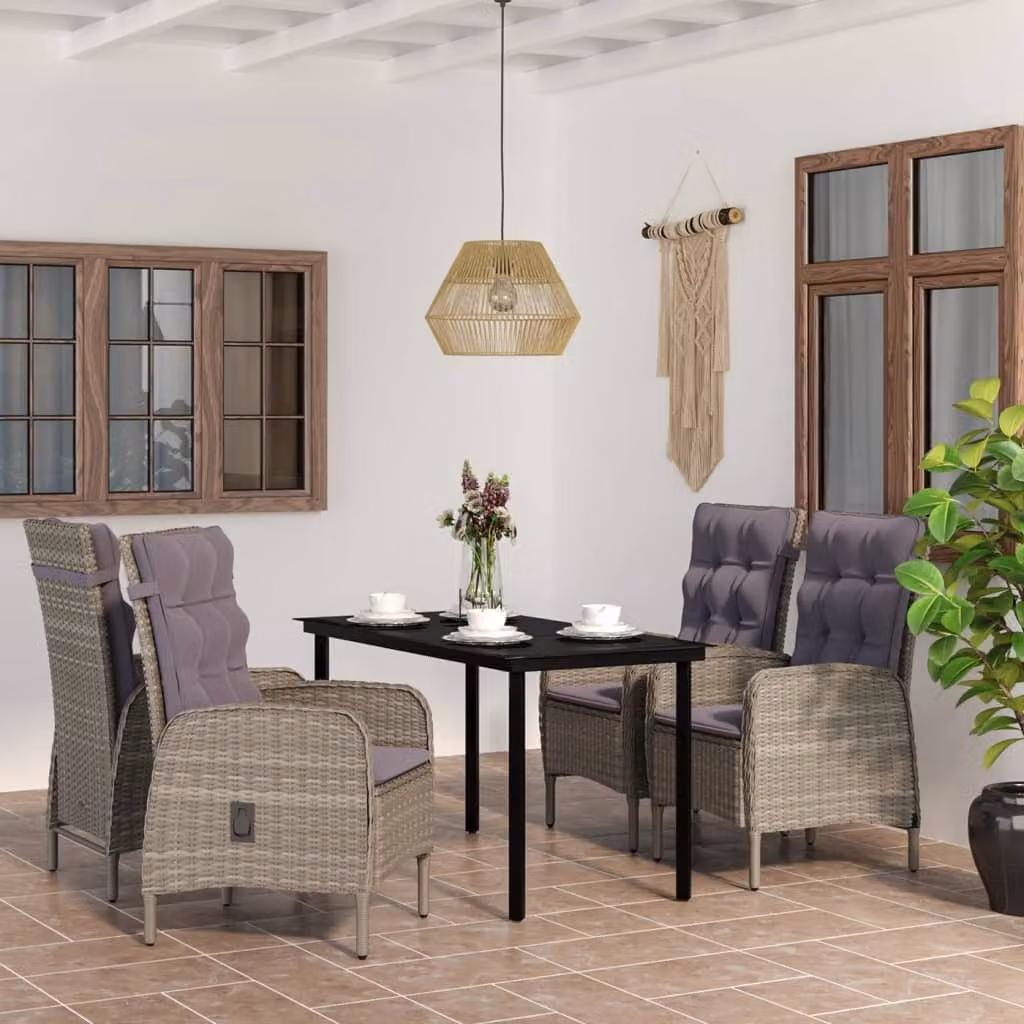 The Living Store Set da pranzo da giardino 5 pezzi con cuscini grigio e nero